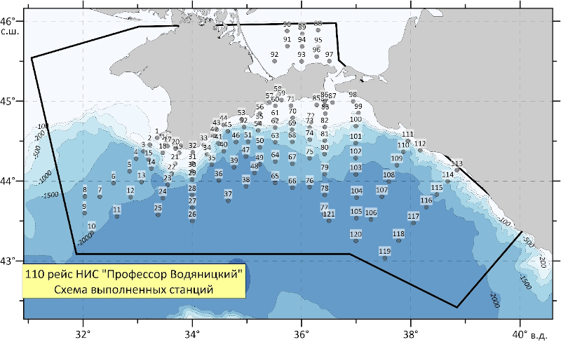 Карта станций 110-го рейса НИС «Профессор Водяницкий»