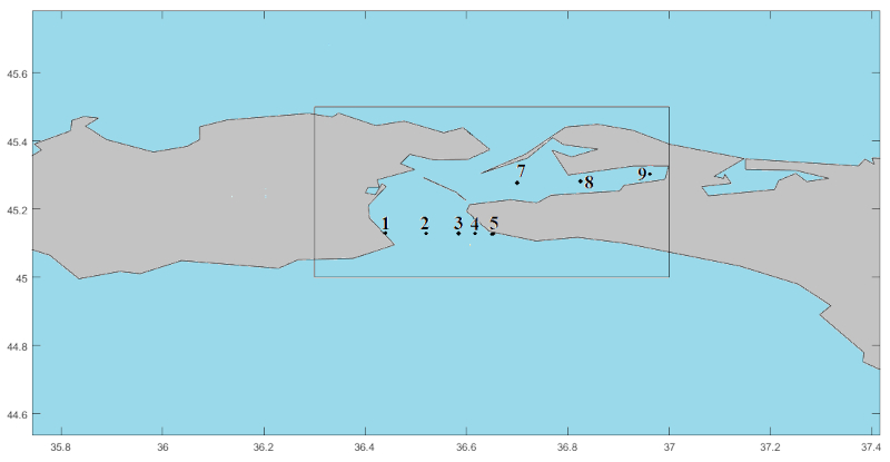 Карта станций экспедиции в район Керченского пролива (21-25 июля и 26-30 августа 2020 г.)